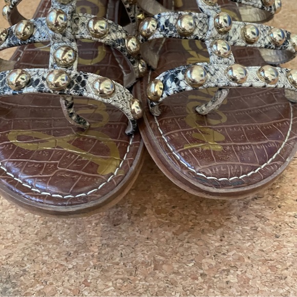 Sam Edelman Beige Leather Snake Print Heeled Slides Sandals Women’s size 7.5 EUC - Picture 9 of 11